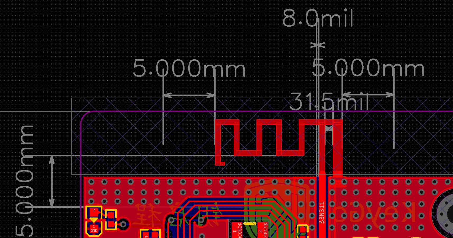 本人 CH582M 板载 IFA：ANT/GND 根部间距 d = 31.5 mil